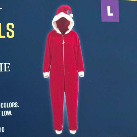 SANTA Hooded Onesie Pajama or Costume * size Large L * Red & White * Footless * - Picture 4 of 10
